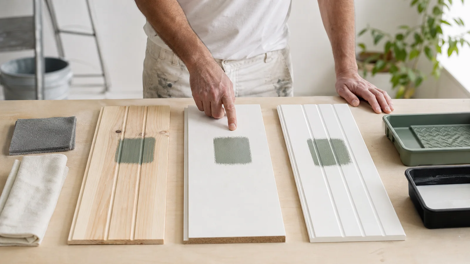 Ahşap MDF ve PVC lambiri numunelerinde boya uyumluluk testi